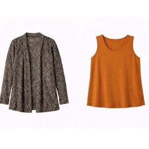 GRAVER Susan Graver 3X Metallic Novelty Knit Tank & Cardigan‎ Set Brown NWT